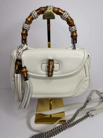 Pre-owned Gucci Bamboo Top Handle Bag Leather white leather