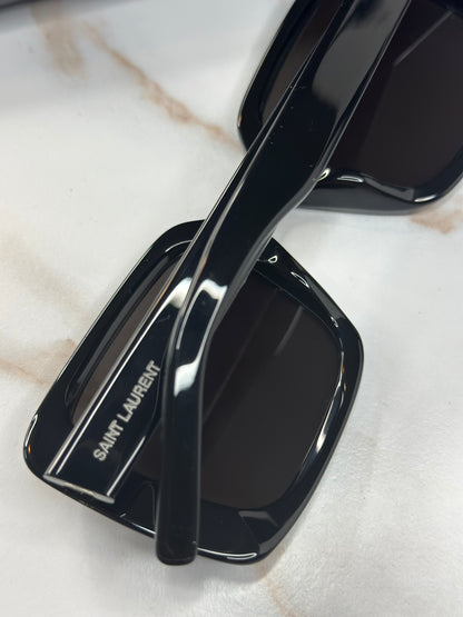 Pre-owned Saint Laurent 56MM shiny black geometric sunglasses