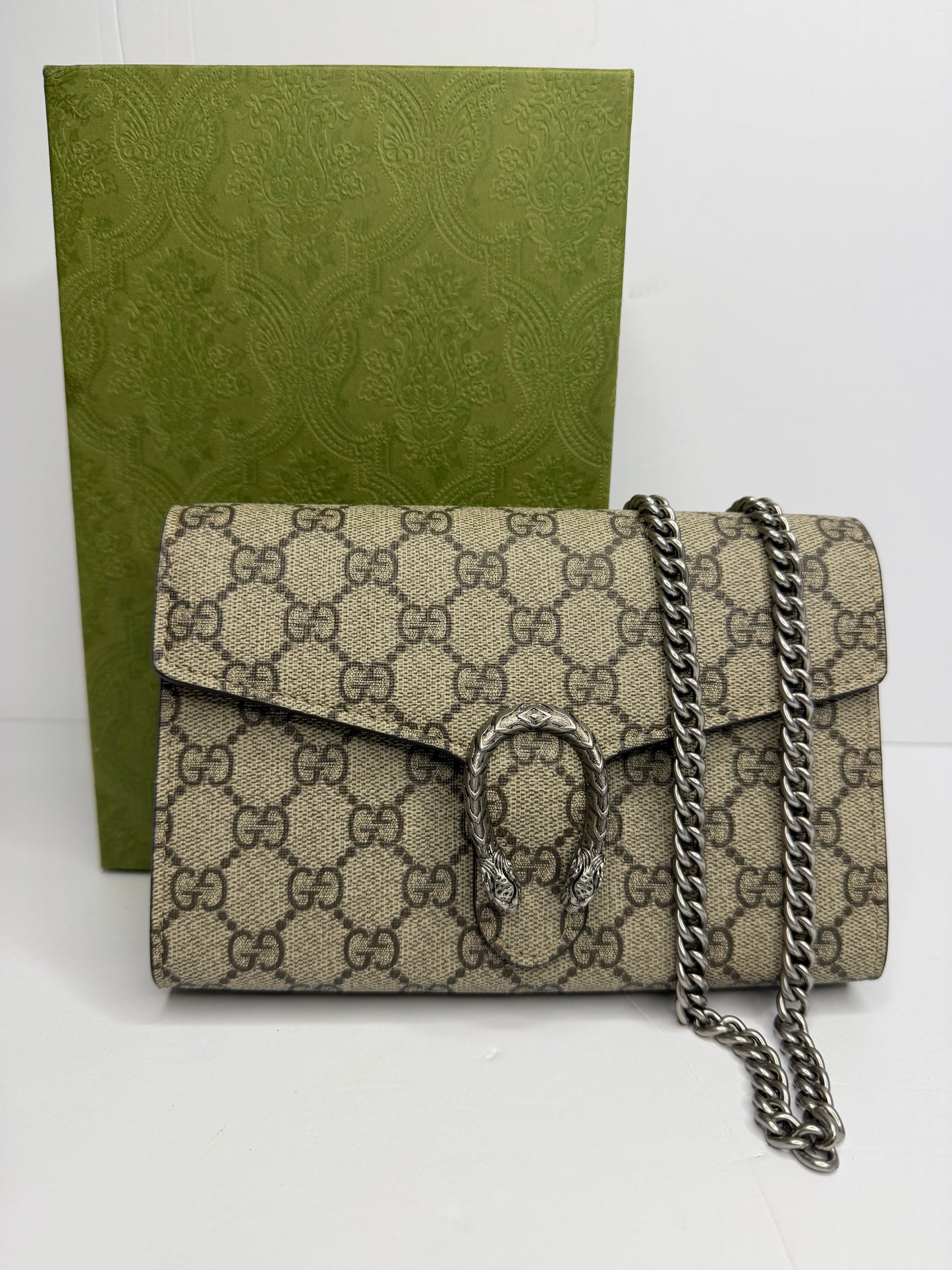 Pre-owned Gucci Dionysus supreme canvas wallet on chain, Crossbody
