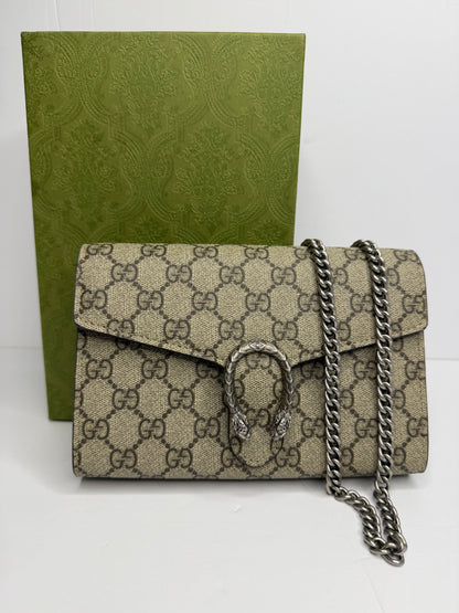 Pre-owned Gucci Dionysus supreme canvas wallet on chain, Crossbody