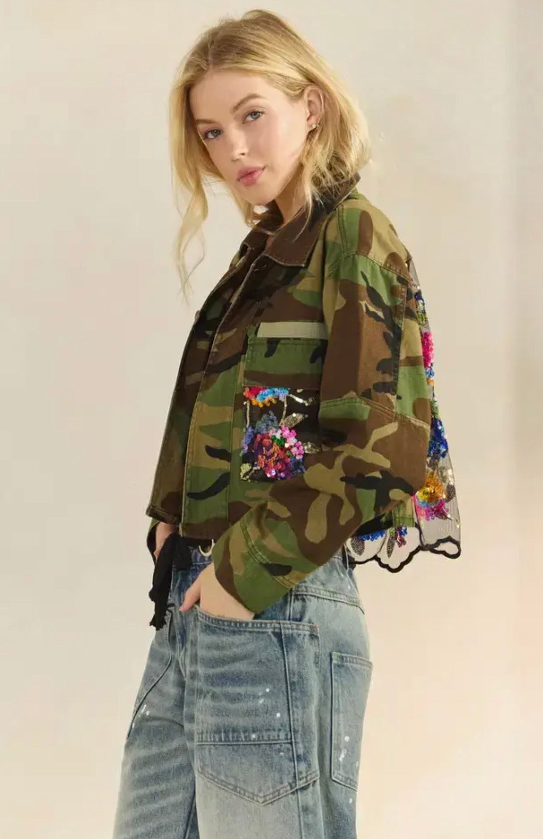 Alicia’s Camo Sequin Jacket
