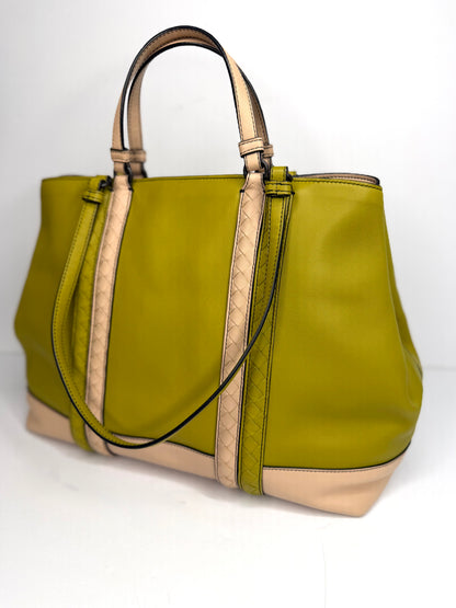 Pre-owned Bottega Veneta Intrecciato Corso Leather Tote Bag Green x Pink