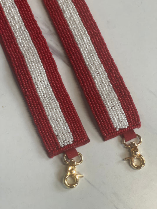 Red & White Beaded Purse Strap